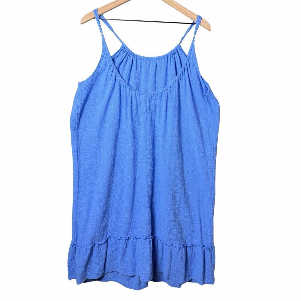 Kona Sol Swim Cover Up Dress Blue Ruffle Casual Cotton Beach Size XL - Picture 2 of 7